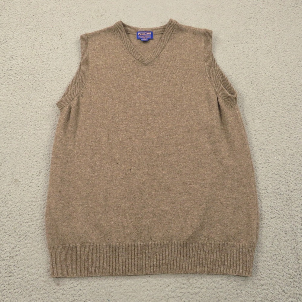 Pendleton Vest Mens Large 100% Lambswool Oatmeal Heather Pullover V Neck Grandpa